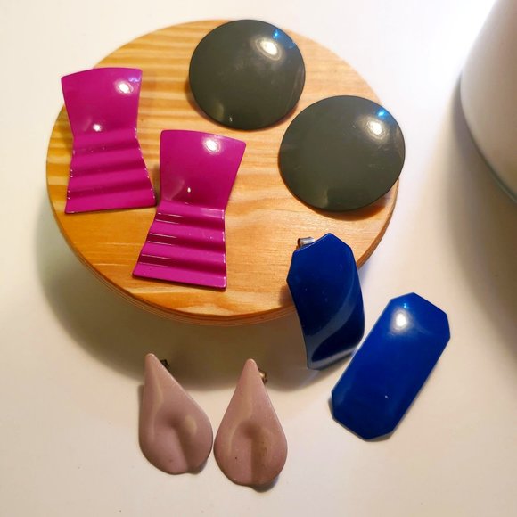 Vintage Jewelry - Bundle of 4 Pairs Vintage 80s Metal Stud Earrings